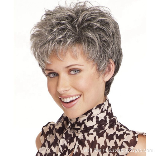 Wholesale heat resistant short curly synthetic silver-gray wig synthetic hair wigs for women